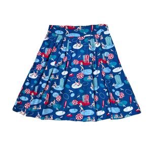 Emily & Fin Women’s A-Line Cotten Skirt XXL UK18 Pockets Retro Beach Print Blue